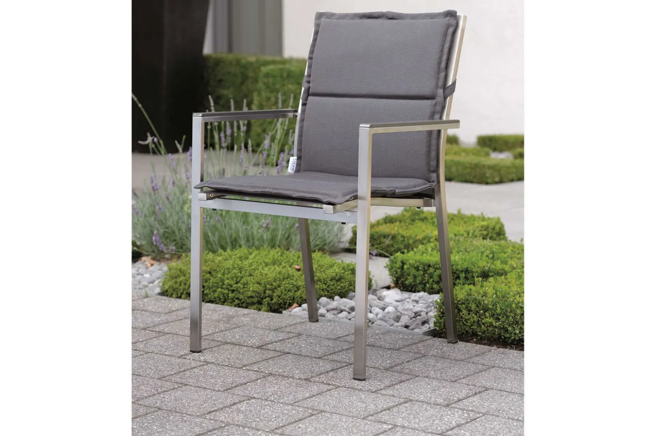 STERN Garten-Essgruppe, silber/grau, Edelstahl/Textil/Alu/Glaskeramik, Tisch Ø150cm, 5 Stapelsessel