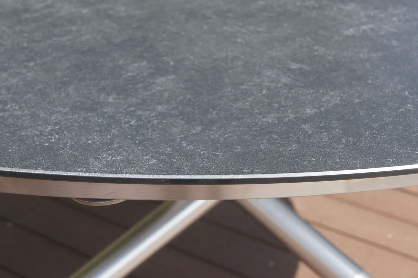 STERN Garten-Essgruppe, silber/grau, Edelstahl/Textil/Alu/Glaskeramik, Tisch Ø150cm, 5 Stapelsessel