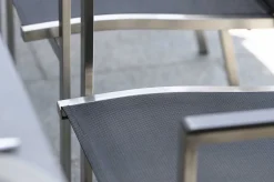 STERN Garten-Essgruppe, silber/grau, Edelstahl/Textil/Alu/Glaskeramik, Tisch Ø150cm, 5 Stapelsessel