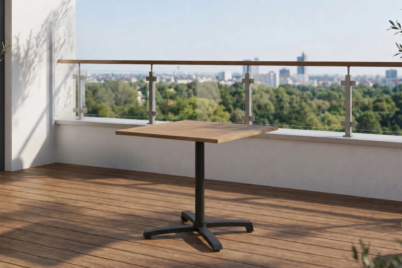 STERN Livorno 2 Klapptisch, anthrazit, Aluminium/Old Teak, 80 x 80 cm, klappbar, Kreuzfußgestell