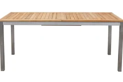 STERN Polaris Garten-Essgruppe, silbergrau, Edelstahl/Teak, Tisch 200/300 x 100 cm, 6 Stapelsessel, FSC®-zertifiziertes Produkt
