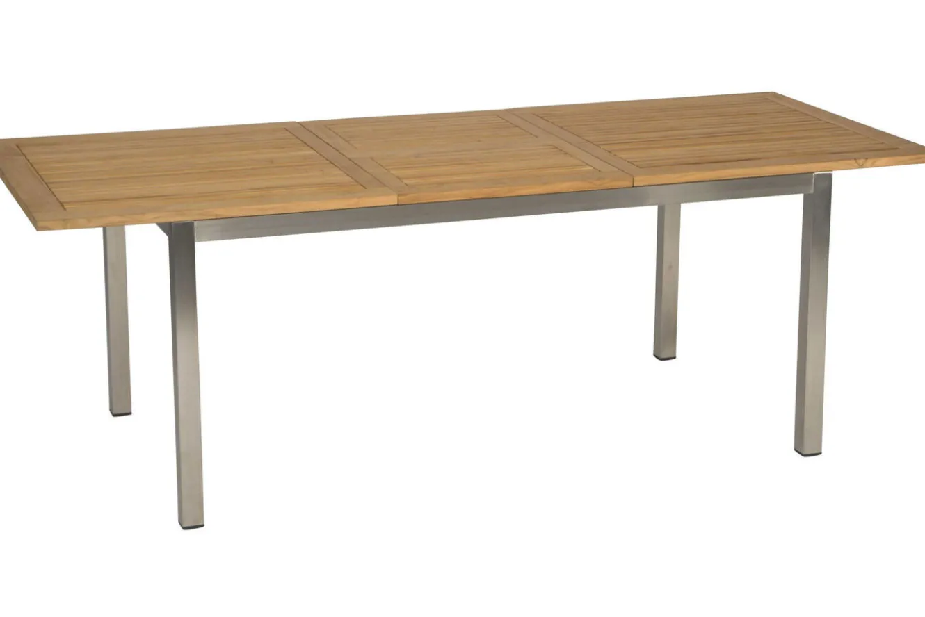 STERN Polaris Garten-Essgruppe, kaschmir, Edelstahl/Teak, Tisch 162/220 x 90 cm, 6 Personen, ausziehbar