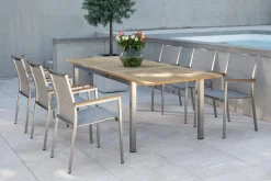 STERN Polaris Stapelsessel, Kaschmir, Edelstahl/Textilene/Teakholz, 61x54x89 cm, Korrosionsbeständig, Pflegeleicht, Langlebig