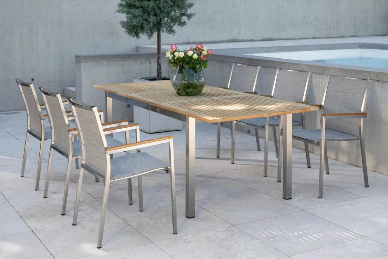 STERN Polaris Stapelsessel, Kaschmir, Edelstahl/Textilene/Teakholz, 61x54x89 cm, Korrosionsbeständig, Pflegeleicht, Langlebig