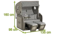 Sunny Smart Rustikal 305 Z Comfort XL Strandkorb, 2-Sitzer, Liegemodell, Pinienholz/PE-Geflecht, inkl. Kissengarnitur