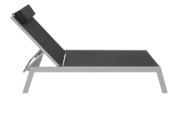 VILLANA 2er-Set Sonnenliegen, silber/schwarz, Alu/Textil, 198x66x32cm, mit Beistelltisch 45x45cm