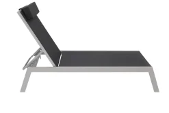 VILLANA 2er-Set Sonnenliegen, silber/schwarz, Alu/Textil, 198x66x32cm, mit Beistelltisch 45x45cm