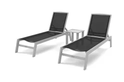 VILLANA 2er-Set Sonnenliegen, silber/schwarz, Alu/Textil, 198x66x32cm, mit Beistelltisch 45x45cm