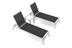 VILLANA 2er-Set Sonnenliegen, silber/schwarz, Alu/Textil, 198x66x32cm, mit Beistelltisch 45x45cm