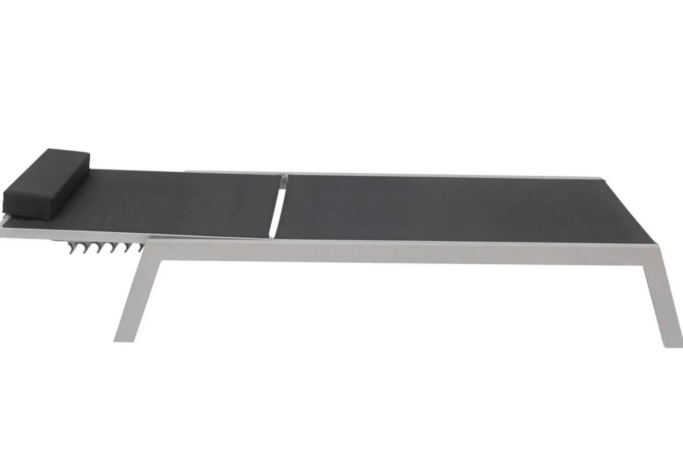 VILLANA 2er-Set Sonnenliegen, silber/schwarz, Alu/Textil, 198x66x32cm, mit Beistelltisch 45x45cm