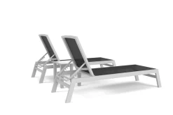 VILLANA 2er-Set Sonnenliegen, silber/schwarz, Alu/Textil, 198x66x32cm, mit Beistelltisch 45x45cm