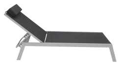 VILLANA 2er-Set Sonnenliegen, silber/schwarz, Alu/Textil, 198x66x32cm, mit Beistelltisch 45x45cm