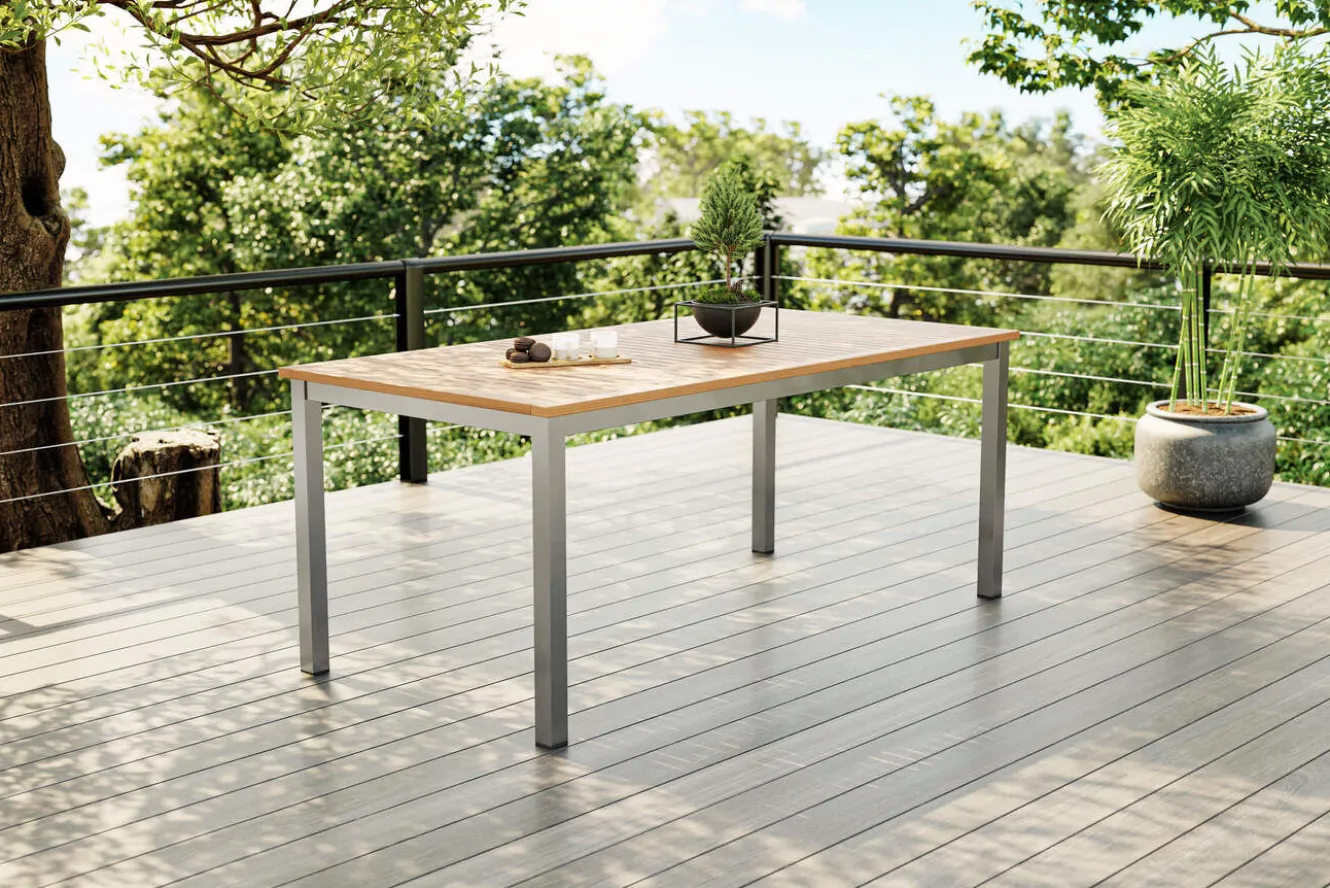 VILLANA Esstisch, Garten-Essgruppe, Silber, Aluminium/Eukalyptus, 180 x 90 cm, witterungsbeständig, hohe Belastbarkeit, FSC®-zertifiziertes Produkt