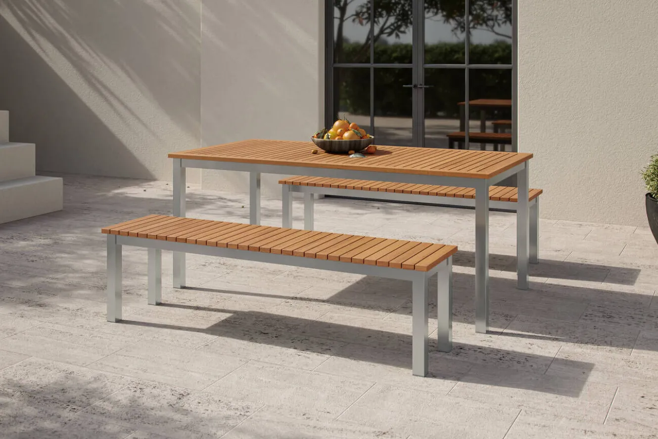VILLANA Esstisch, Garten-Essgruppe, Silber, Aluminium/Eukalyptus, 180 x 90 cm, witterungsbeständig, hohe Belastbarkeit, FSC®-zertifiziertes Produkt