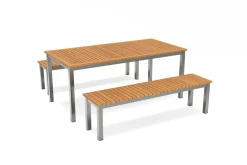VILLANA Esstisch, Garten-Essgruppe, Silber, Aluminium/Eukalyptus, 180 x 90 cm, witterungsbeständig, hohe Belastbarkeit, FSC®-zertifiziertes Produkt
