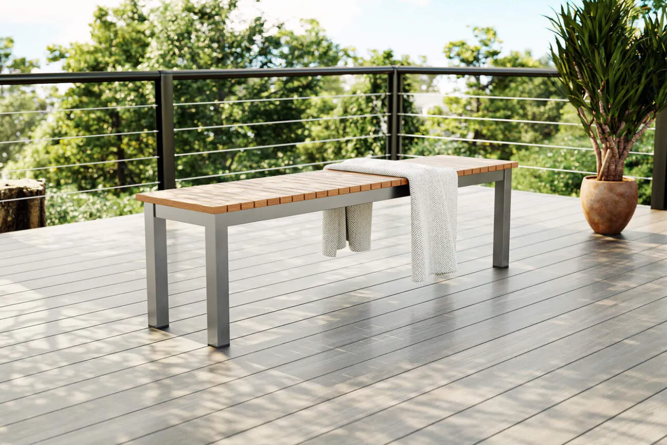 VILLANA Esstisch, Garten-Essgruppe, Silber, Aluminium/Eukalyptus, 180 x 90 cm, witterungsbeständig, hohe Belastbarkeit, FSC®-zertifiziertes Produkt
