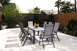 VILLANA Garten-Essgruppe, anthrazit/grau, Alu/Textil, Tisch 160 x 220 cm, 8 Klappstühle