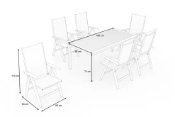 VILLANA Garten-Essgruppe, anthrazit/naturbelassen, Alu/Eukalyptus/Textilgewebe, Esstisch 180 x 90 cm, 6 Klappstühle, FSC®-zertifiziertes Produkt