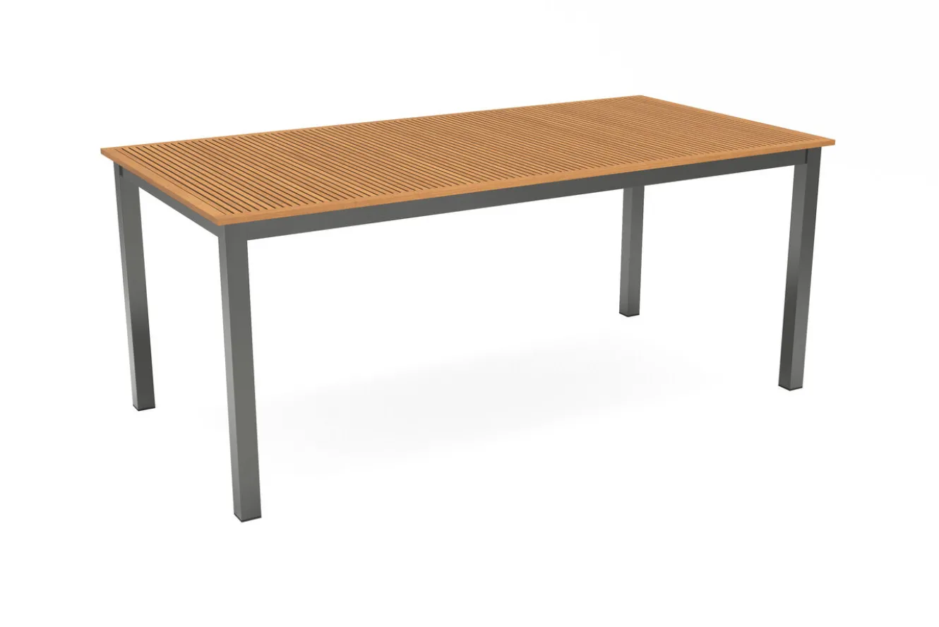 VILLANA Garten-Essgruppe, anthrazit/naturbelassen, Alu/Eukalyptus/Textilgewebe, Esstisch 180 x 90 cm, 6 Klappstühle, FSC®-zertifiziertes Produkt