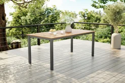 VILLANA Garten-Essgruppe, anthrazit/naturbelassen, Alu/Eukalyptus/Textilgewebe, Esstisch 180 x 90 cm, 6 Klappstühle, FSC®-zertifiziertes Produkt
