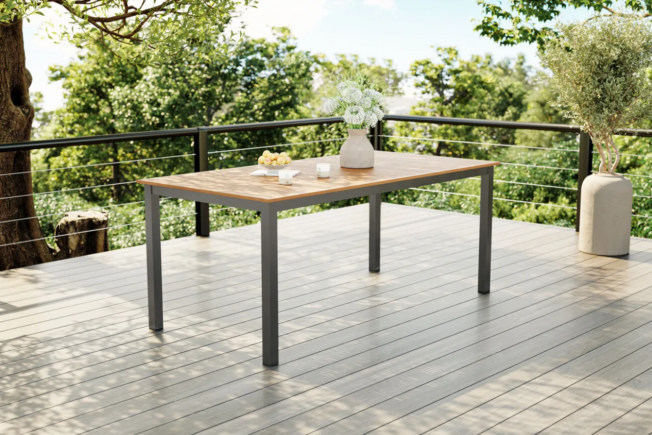 VILLANA Garten-Essgruppe, anthrazit/naturbelassen, Alu/Eukalyptus/Textilgewebe, Esstisch 180 x 90 cm, 6 Klappstühle, FSC®-zertifiziertes Produkt