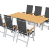 VILLANA Garten-Essgruppe mit 6 Klappstühlen, silber, Alu/Eukalyptus, ausziehbarer Tisch 150/200 x 90 cm, FSC®-zertifiziertes Produkt