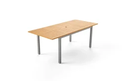 VILLANA Garten-Essgruppe mit 6 Klappstühlen, silber, Alu/Eukalyptus, ausziehbarer Tisch 150/200 x 90 cm, FSC®-zertifiziertes Produkt