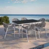 VILLANA Garten-Essgruppe mit 6 Stapelstühlen, matt weiß/grau, Alu/Polyester, Esstisch 155 x 90 cm