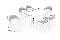 VILLANA Garten-Essgruppe mit 6 Stapelstühlen, matt weiß/grau, Alu/Polyester, Esstisch 155 x 90 cm