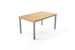 VILLANA Garten-Essgruppe mit 4 Klappstühlen, silber, Alu/Eukalyptus, ausziehbarer Tisch 150/200 x 90 cm, FSC®-zertifiziertes Produkt