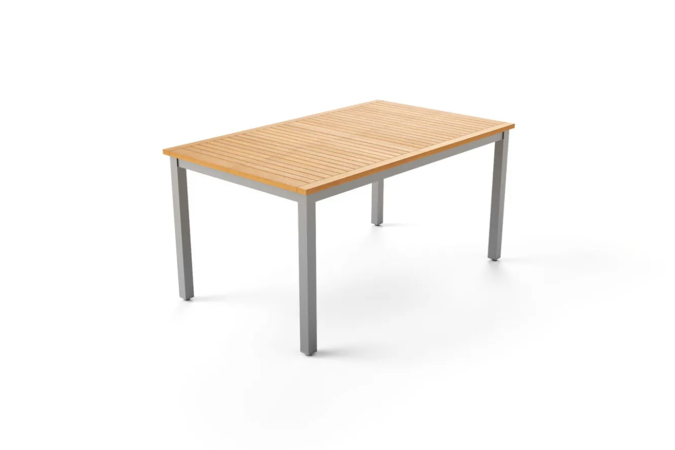 VILLANA Garten-Essgruppe mit 4 Klappstühlen, silber, Alu/Eukalyptus, ausziehbarer Tisch 150/200 x 90 cm, FSC®-zertifiziertes Produkt
