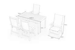 VILLANA Garten-Essgruppe mit 4 Klappstühlen, silber, Alu/Eukalyptus, ausziehbarer Tisch 150/200 x 90 cm, FSC®-zertifiziertes Produkt