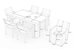 VILLANA Garten-Essgruppe mit 6 Sesseln, anthrazit/grau, Alu/Glas, Tisch ca. 160/220 x 90 cm, ausziehbar, witterungsbeständig, FSC®-zertifiziertes Produkt