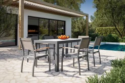VILLANA Garten-Essgruppe mit 6 Sesseln, anthrazit/grau, Alu/Glas, Tisch ca. 160/220 x 90 cm, ausziehbar, witterungsbeständig, FSC®-zertifiziertes Produkt