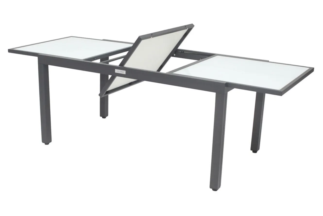 VILLANA Garten-Essgruppe mit 6 Sesseln, anthrazit/grau, Alu/Glas, Tisch ca. 160/220 x 90 cm, ausziehbar, witterungsbeständig, FSC®-zertifiziertes Produkt