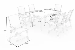VILLANA Garten-Essgruppe mit 6 Klappstühlen, schwarz, Stahl/Textilene, Esstisch 150 x 90 cm