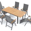 VILLANA Garten-Essgruppe, naturbelassen/anthrazit, Alu/Eukalyptus, Tisch 150/200 x 90 cm, 6 Sitzplätze, ausziehbar, FSC®-zertifiziertes Produkt