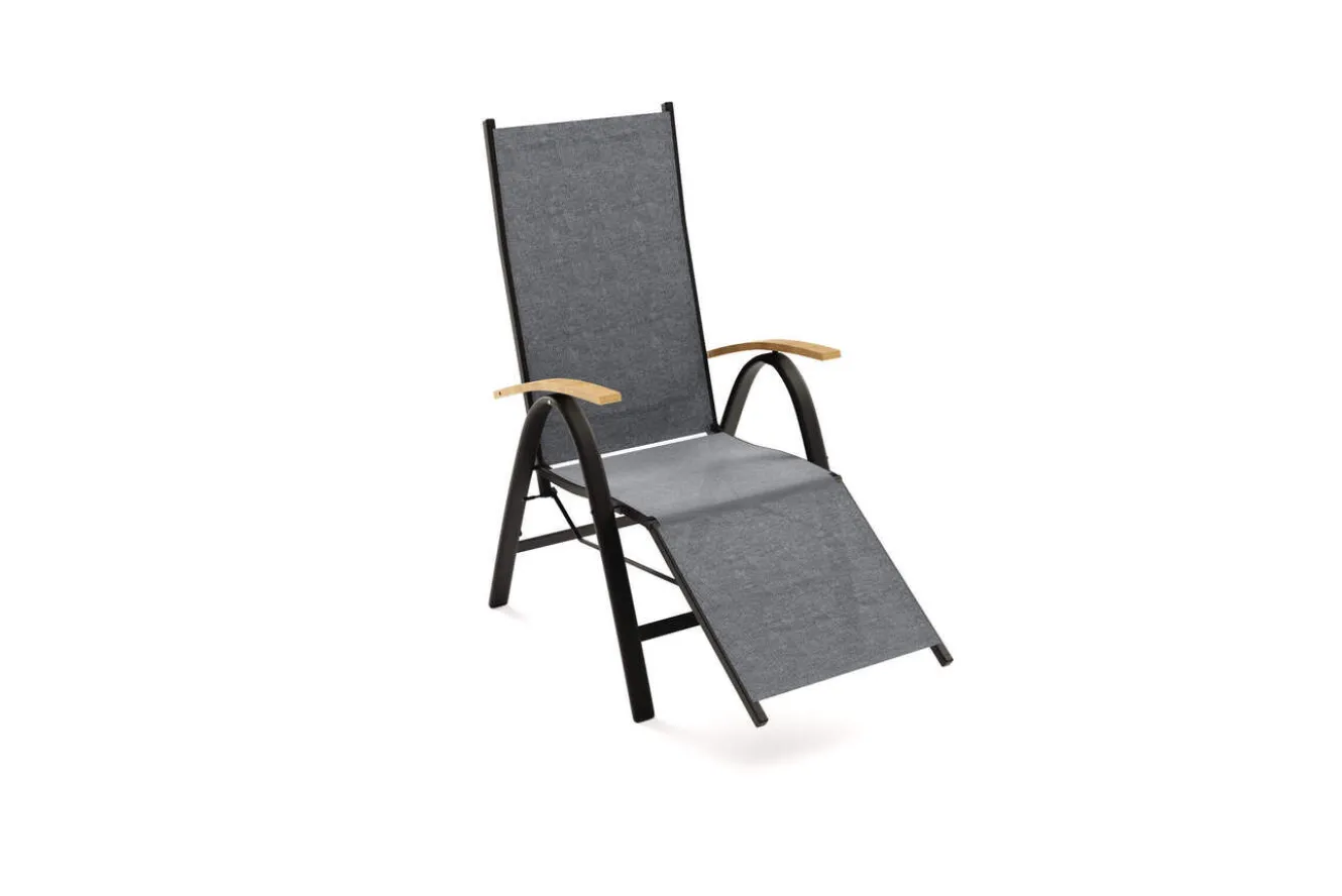 VILLANA Garten-Essgruppe, naturbelassen/anthrazit, Alu/Eukalyptus, Tisch 150/200 x 90 cm, 6 Sitzplätze, ausziehbar, FSC®-zertifiziertes Produkt
