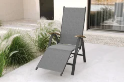 VILLANA Garten-Essgruppe, naturbelassen/anthrazit, Alu/Eukalyptus, Tisch 150/200 x 90 cm, 6 Sitzplätze, ausziehbar, FSC®-zertifiziertes Produkt