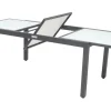 VILLANA Garten-Essgruppe, 6 Personen, ausziehbarer Tisch 160–220 cm, Aluminium/Glas/Eukalyptus