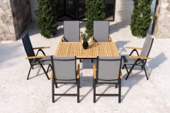 Villana Garten-Essgruppe, 6 Personen, ausziehbarer Tisch 150–200 cm, Aluminium /Eukalyptusholz FSC®-zertifiziert
