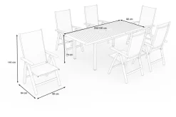 Villana Garten-Essgruppe, 6 Personen, ausziehbarer Tisch 150–200 cm, Aluminium /Eukalyptusholz FSC®-zertifiziert