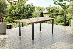 VILLANA Garten-Essgruppe, schwarz/grau, Aluminium/Eukalyptus, Tisch 150/200 x 90 cm, 4 Klappstühle, robust, ausziehbar, witterungsbeständig, FSC®-zertifiziertes Produkt