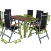 VILLANA Garten-Essgruppe, silber/schwarz, Alu / Akazie, Gartentisch 150 x 90 cm, 6 Klappstühle, FSC®-zertifiziertes Produkt