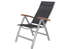 VILLANA Garten-Essgruppe, silber/schwarz, Alu / Akazie, Gartentisch 150 x 90 cm, 6 Klappstühle, FSC®-zertifiziertes Produkt