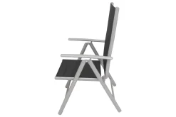 VILLANA Garten-Essgruppe, silber/schwarz, Alu/Textil, Tisch 160/220 cm, 8 Klappstühle