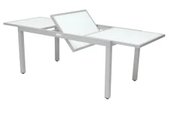 VILLANA Garten-Essgruppe, silber/schwarz, Alu/Textil, Tisch 160/220 cm, 8 Klappstühle