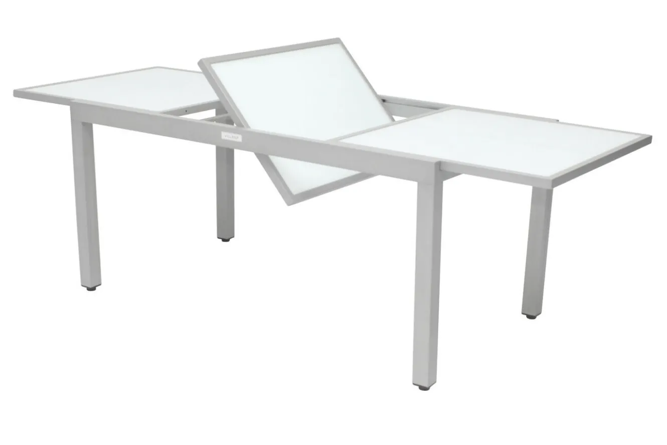 VILLANA Garten-Essgruppe, silber/schwarz, Alu/Textil, Tisch 160/220 cm, 8 Klappstühle
