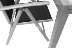 VILLANA Garten-Essgruppe, silber/schwarz, Alu/Textil, Tisch 160/220 cm, 8 Klappstühle