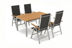 VILLANA Garten-Essgruppe, silber/natural, Alu/Eukalyptus, 150 x 90 x 74 cm, 4 Sitzplätze, witterungsbeständig, mit Fußkappen, FSC®-zertifiziertes Produkt